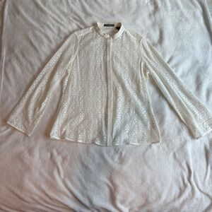 Liz Claiborne Collection Vintage Cream Lace Blouse Mandarin Collar Ivory L